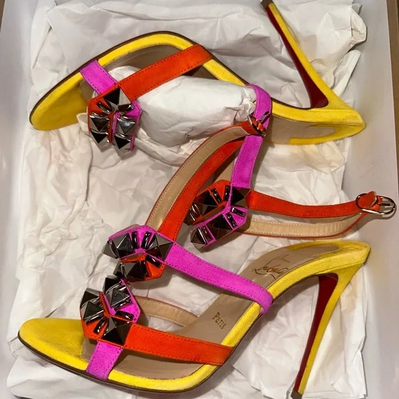 Christian Louboutin Suede Calfskin Studded Galerietta 100 heel Multicolor - Picture 7 of 10